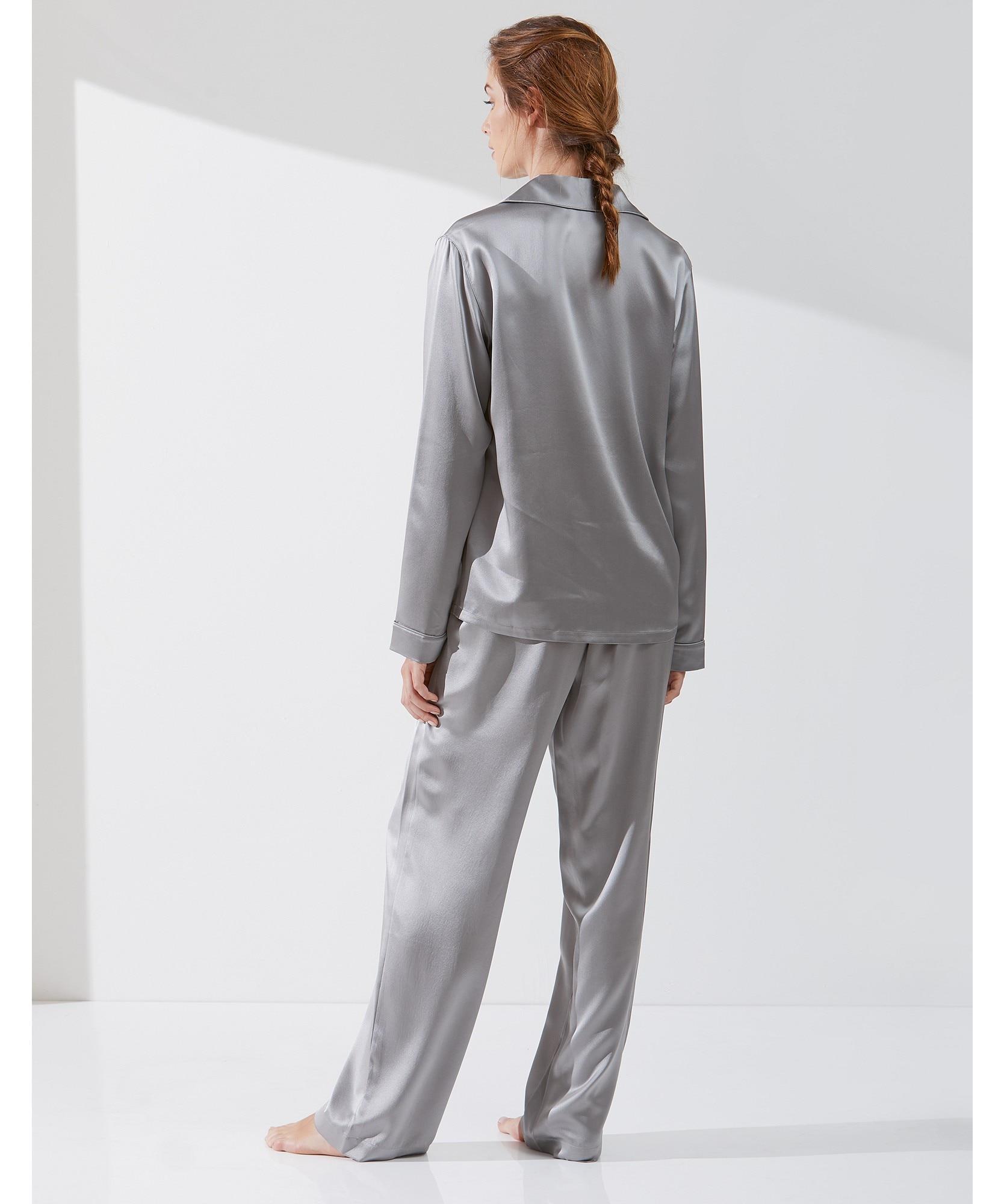 silk company pajama piped gray designer