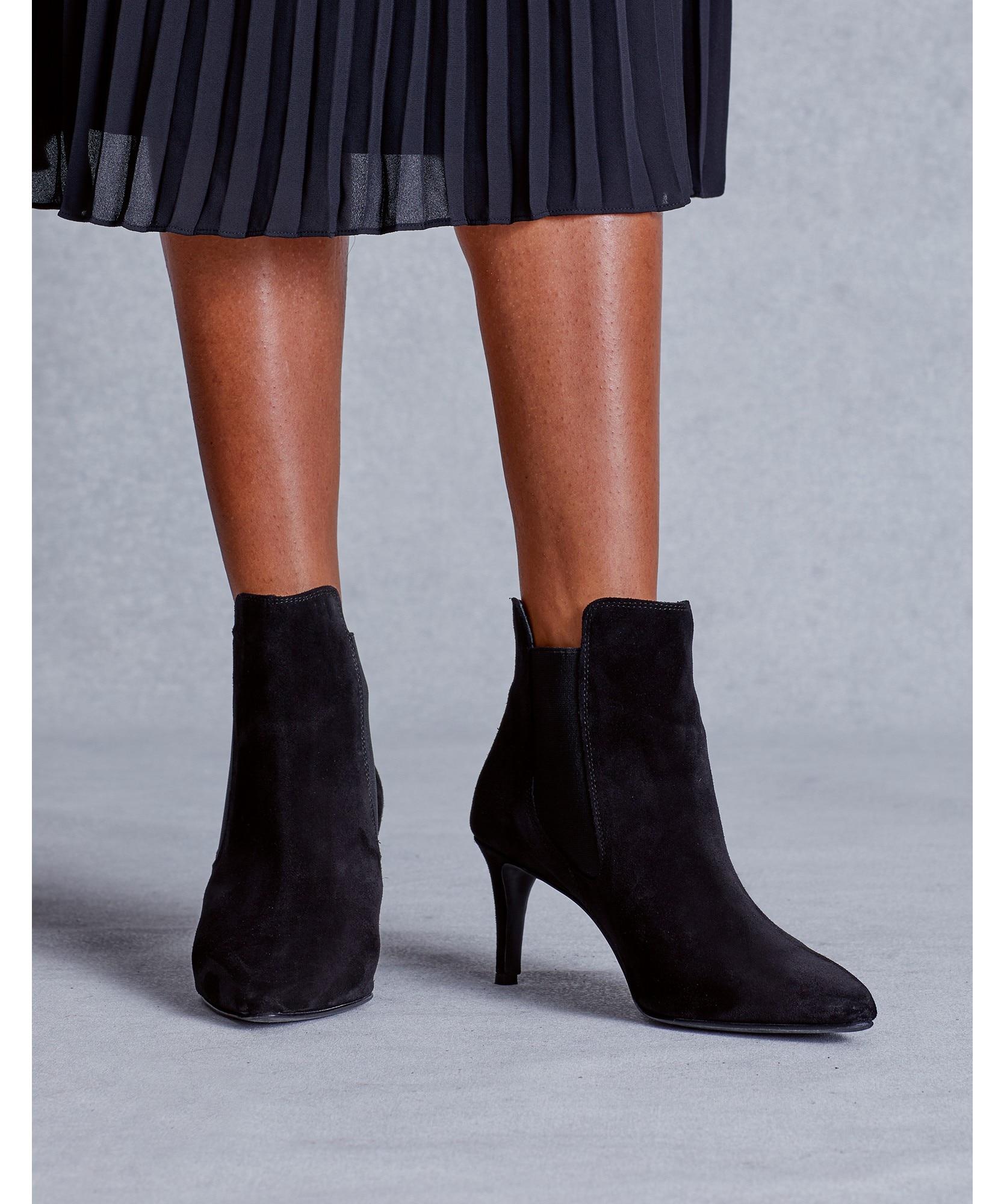 black suede kitten heel boots