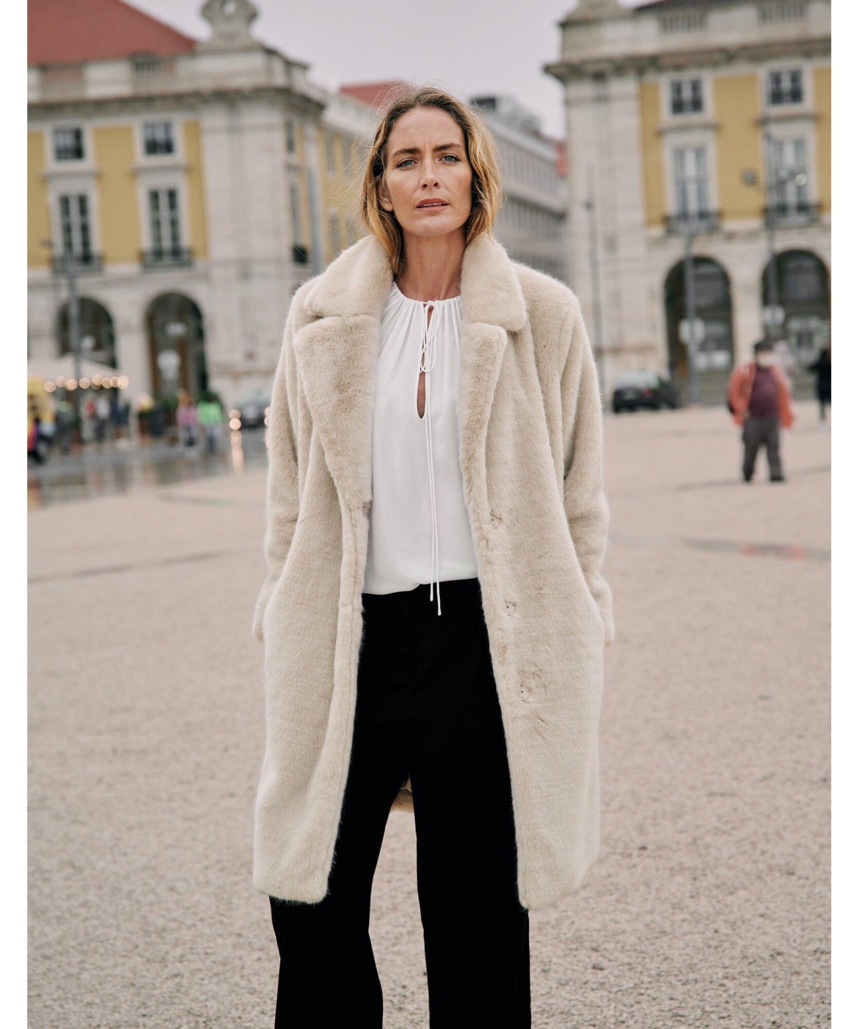 white company faux fur coat