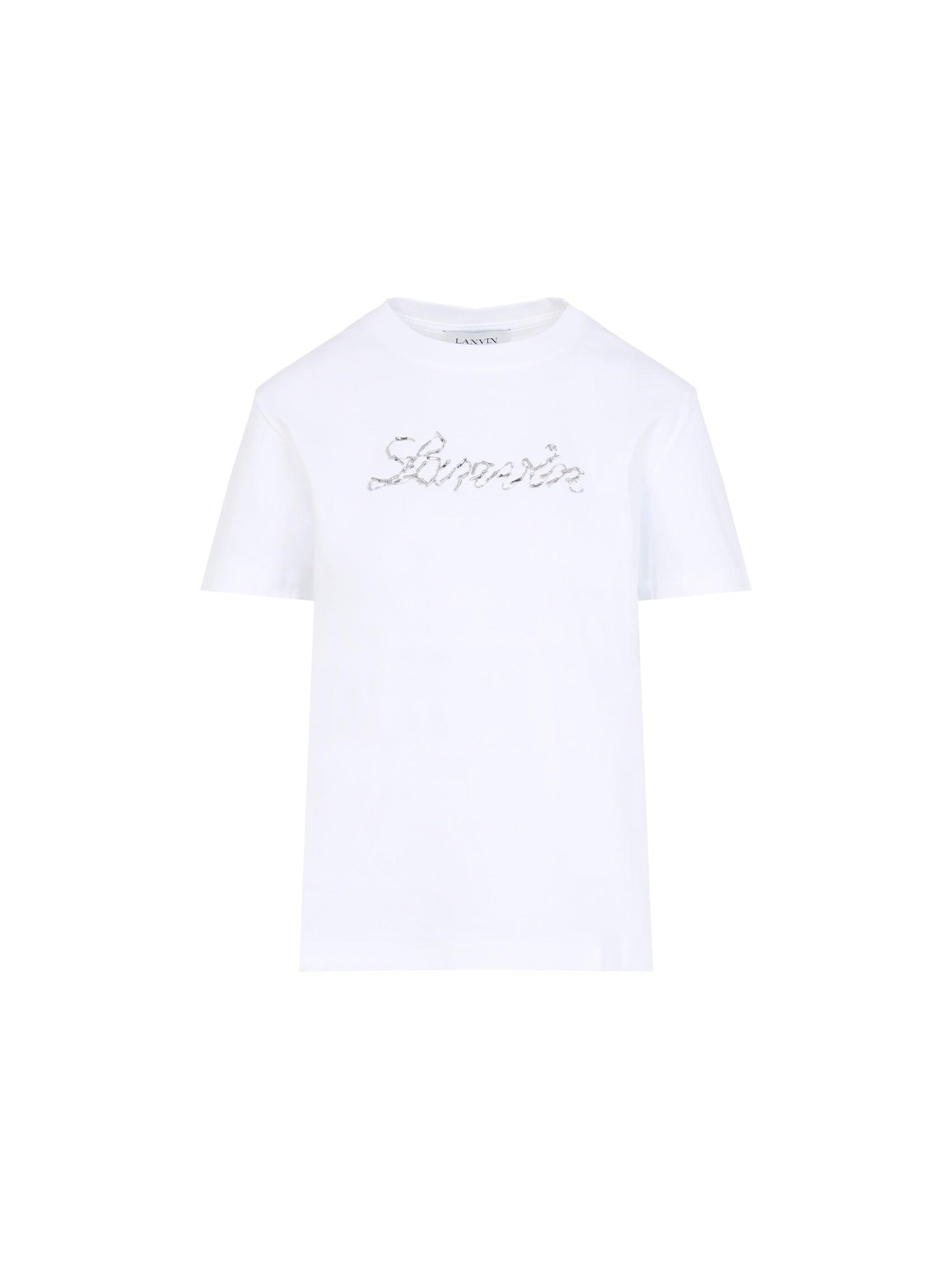 Tシャツ・カットソー LANVIN Woman T-Shirt Sand RWTS0030J006P23 81 Lanvin Embroidered Logo T-shirt | Grey | FARFETCH