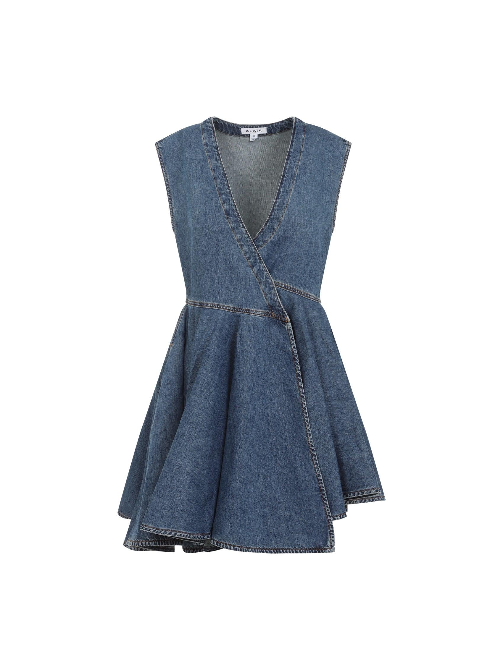 ワンピース Alaia Wrap Denim Dress ALAÏA Asymmetric wrap-effect denim mini dress | NET-A-PORTER