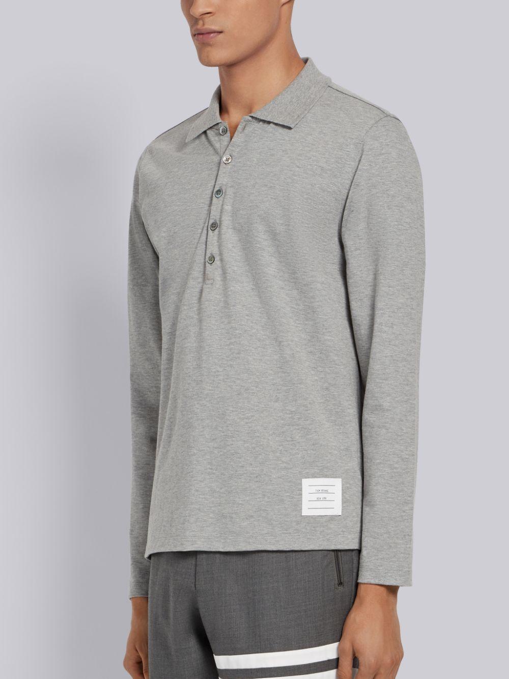 Thom Browne Long Sleeve Jersey Polo in Grey (Gray) for Men - Lyst