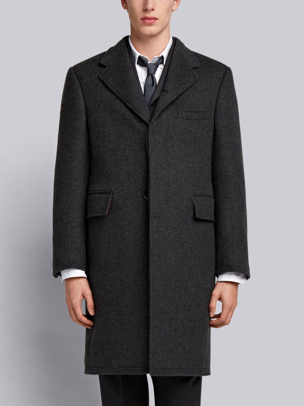 Thom Browne Button-back Solid Military Cashmere Chesterfield Overcoat ...