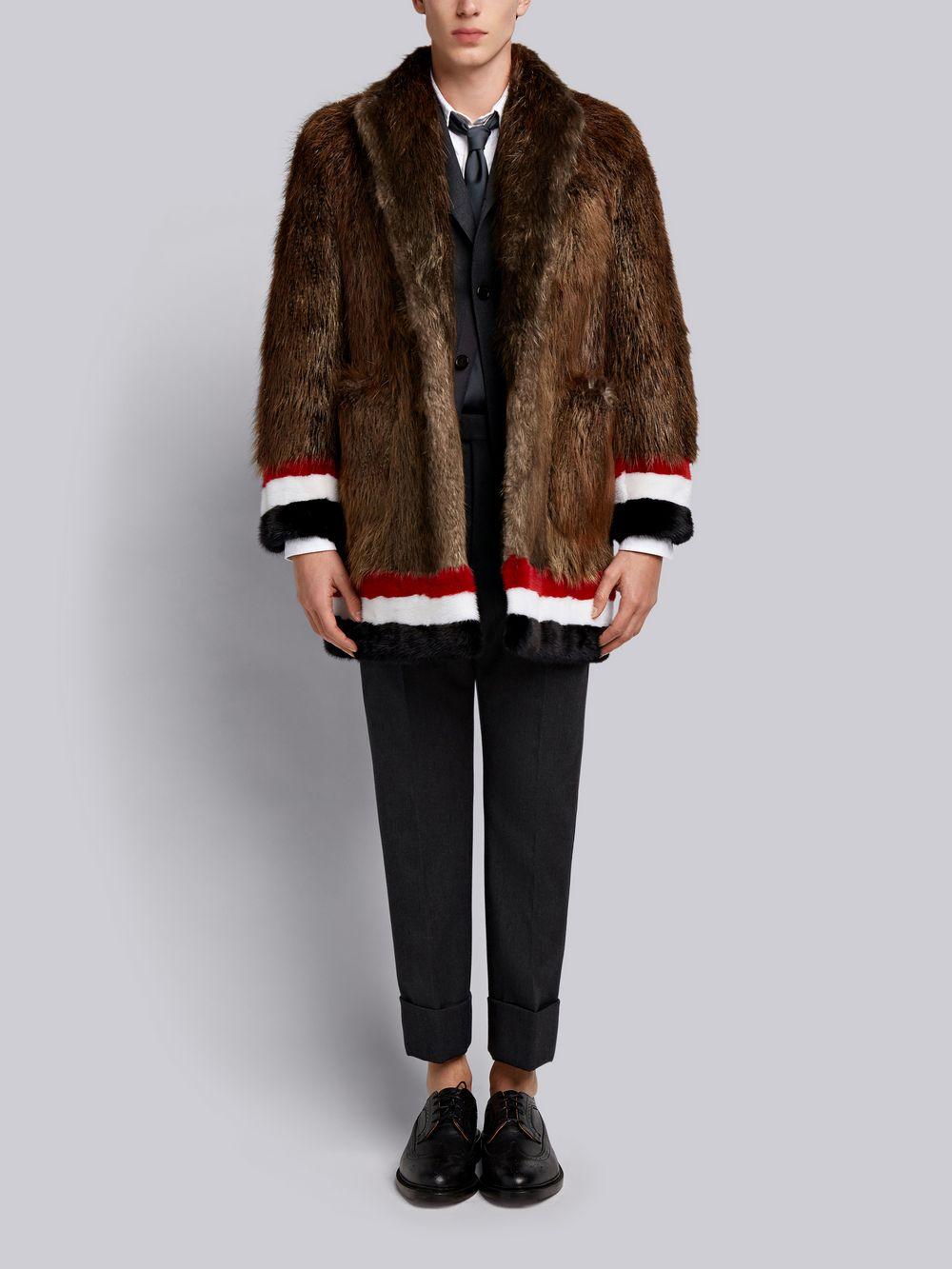 Thom Browne Painted Beaver Fur Sack Overcoat in Brown for Men - Lyst