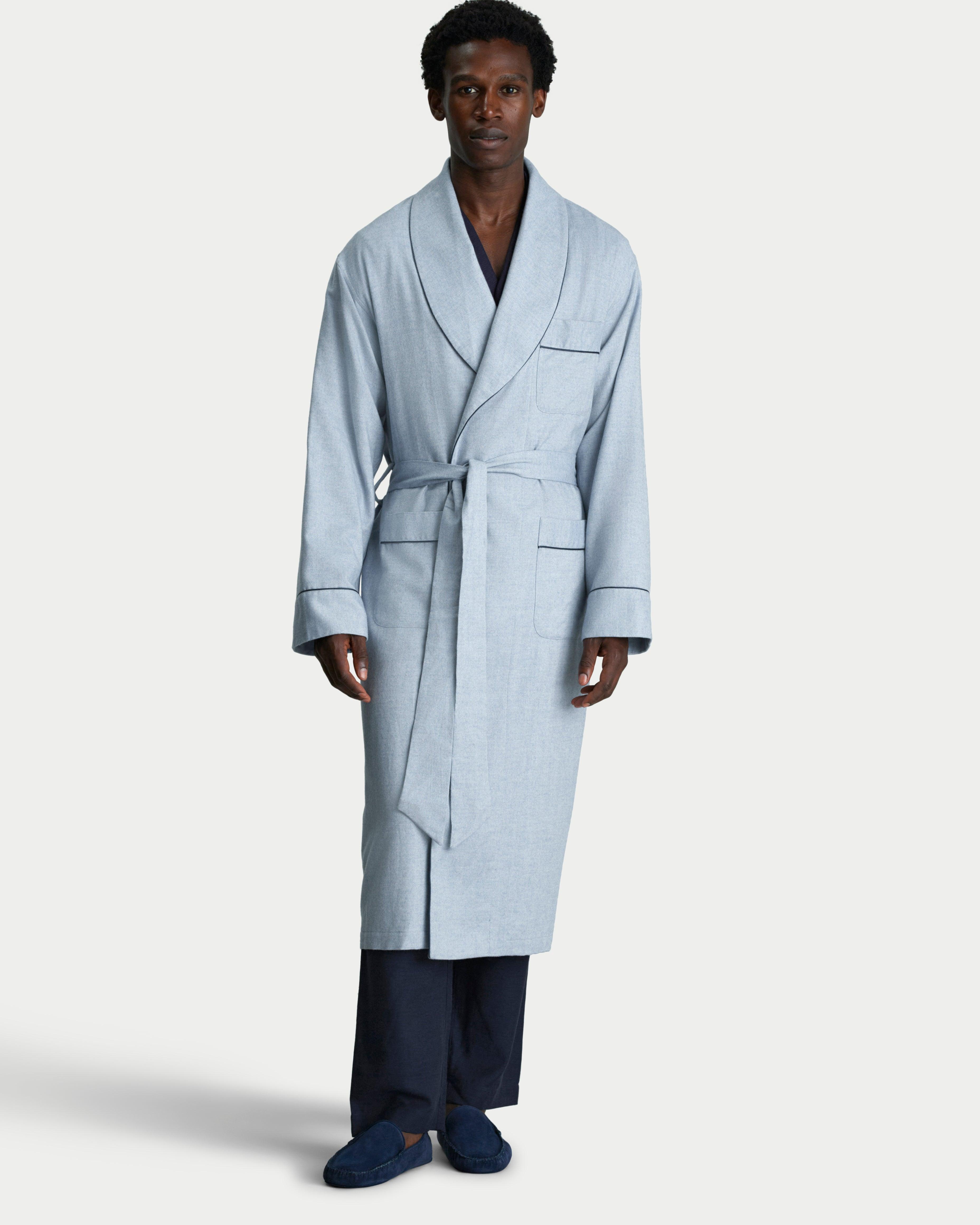 Thom Sweeney Brushed Cotton Dressing Gown in Blue for Men | Lyst UK