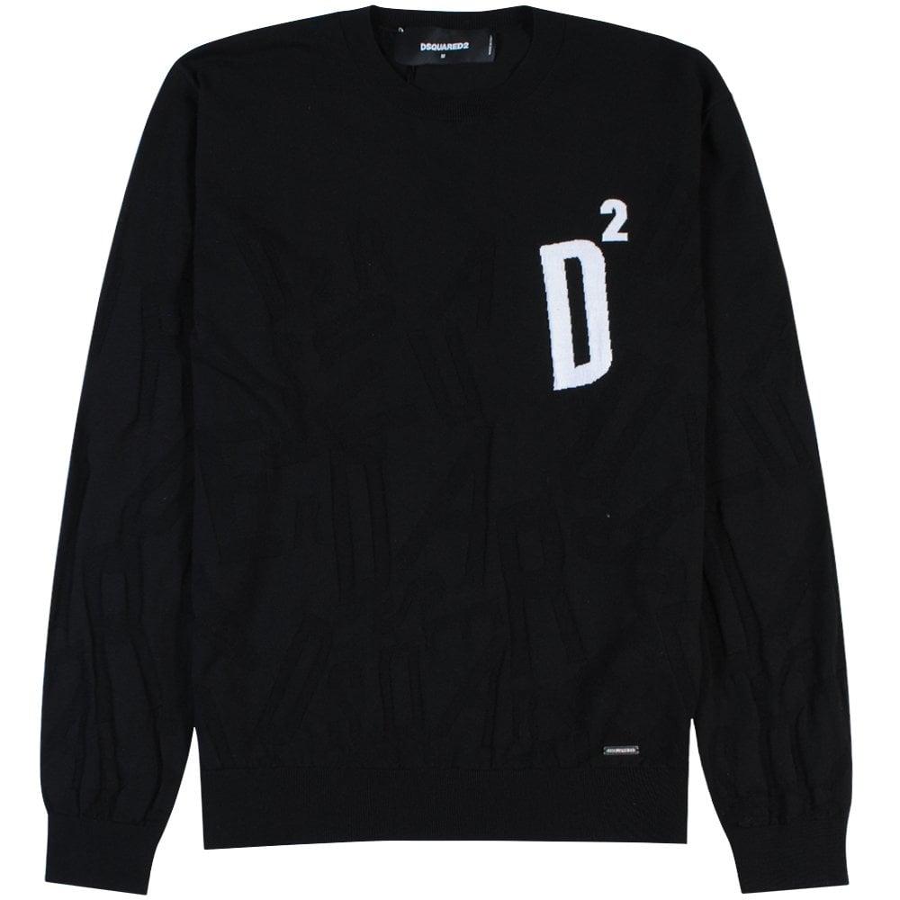 DSquared² Knitted D2 Logo Sweater in Black for Men - Lyst