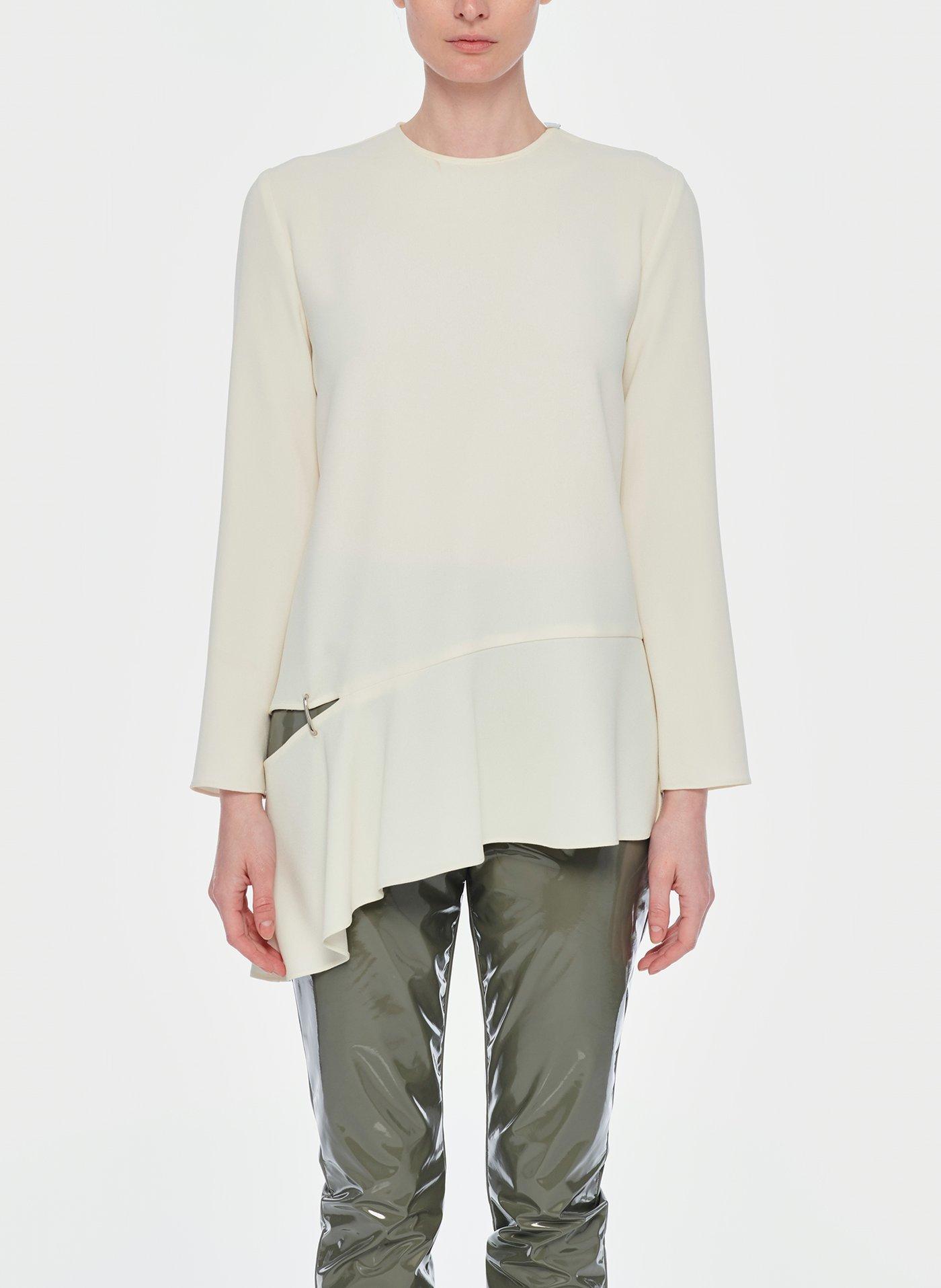 Tibi Synthetic Triacetate Longsleeve Top With Detached Hem in Ivory