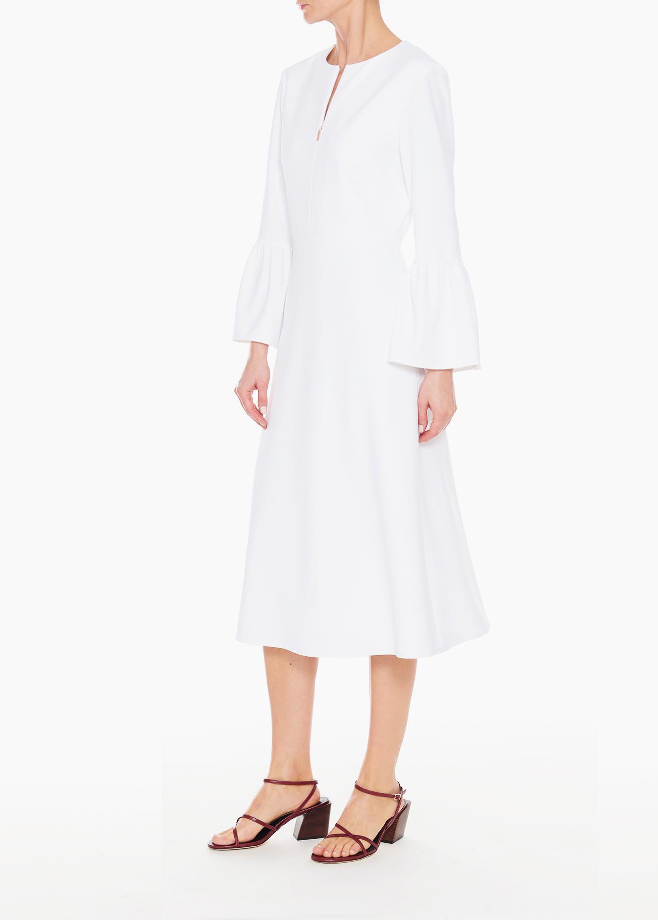 Tibi Synthetic Structured Crepe Vneck Ruffle Sleeve Midi Dress in White Lyst