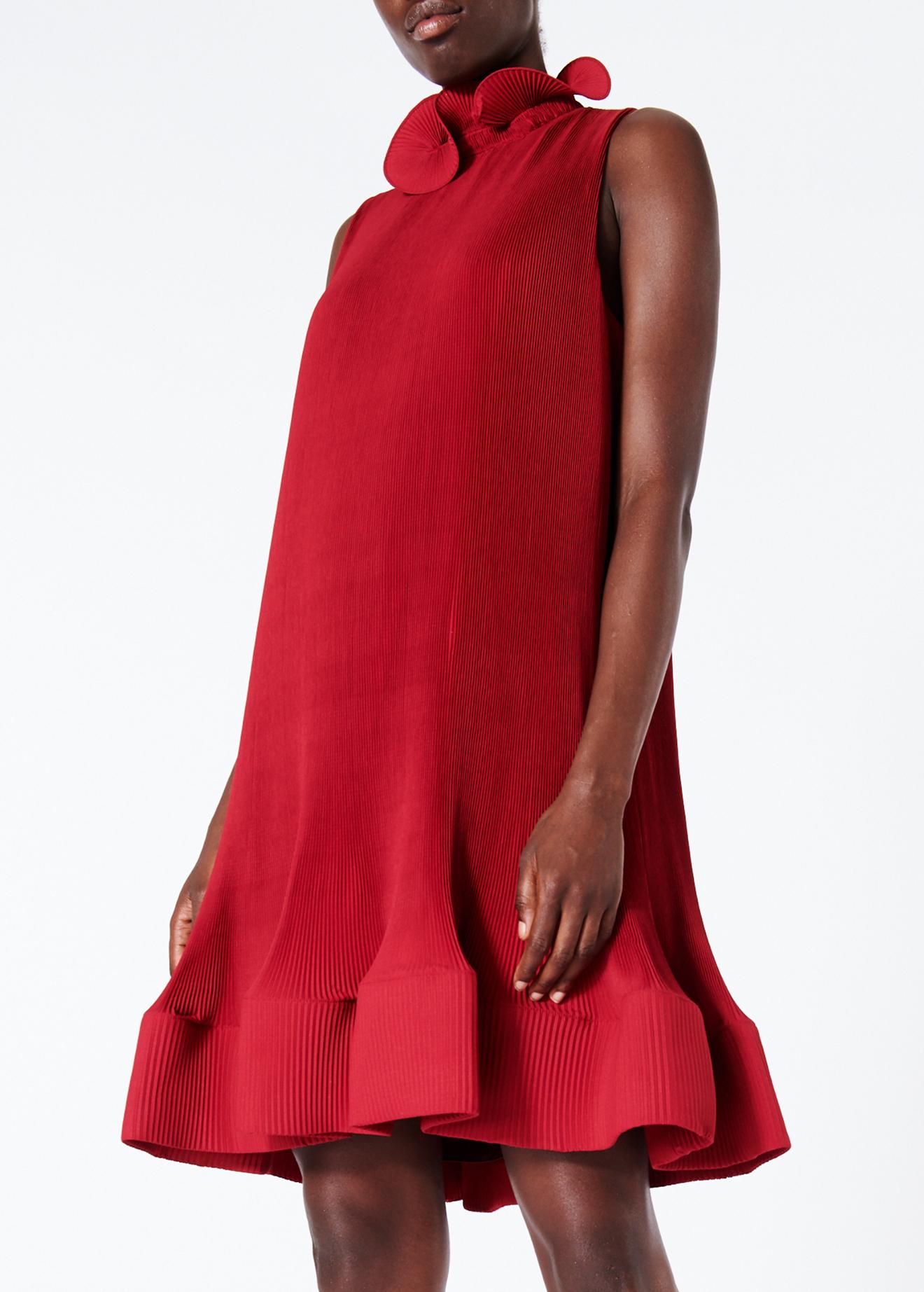 tibi red pleated dress