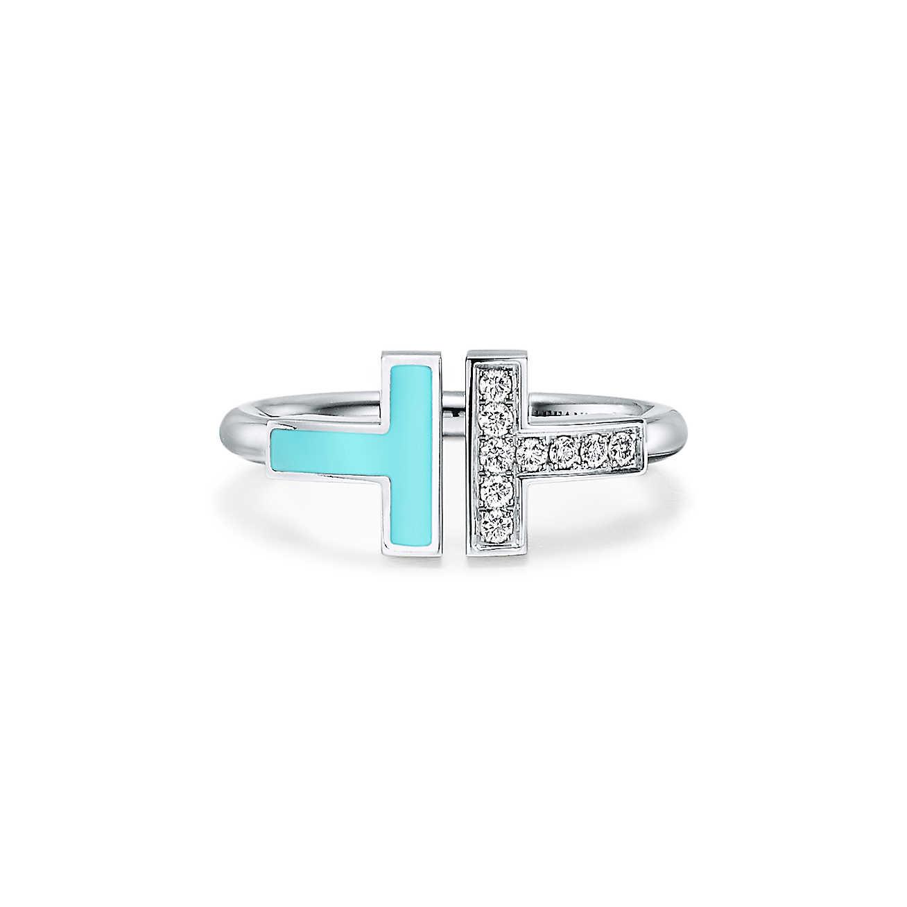 Tiffany & Co. Tiffany T Diamond And Turquoise Square Ring In 18k White