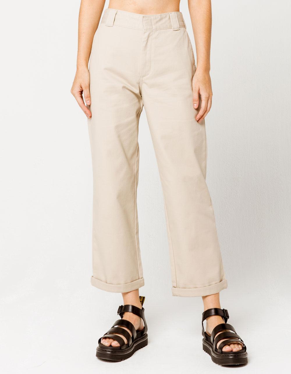 Dickies Cotton Roll Hem Crop Wide Leg Pants Pants in Khaki (Natural) - Lyst