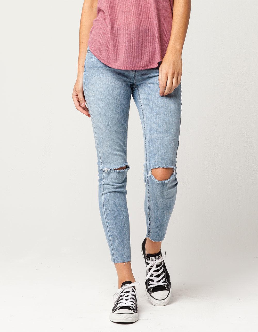 Almost Famous Denim Premium Fray Ankle Womens Skinny Jeans in Blue - Lyst