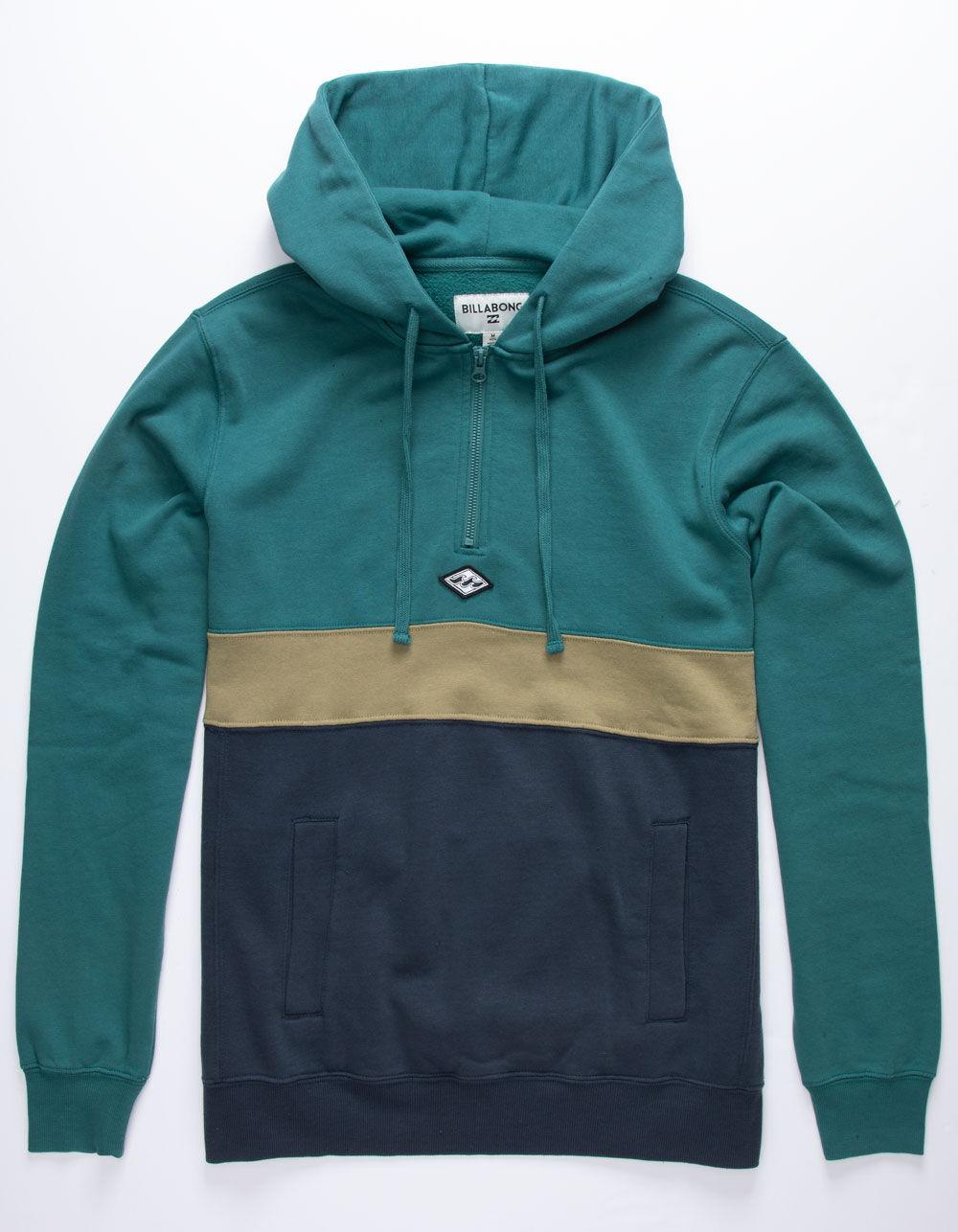 Billabong Fleece Quarter Zip Wave Washed Mens Hoodie in Emerald (Green