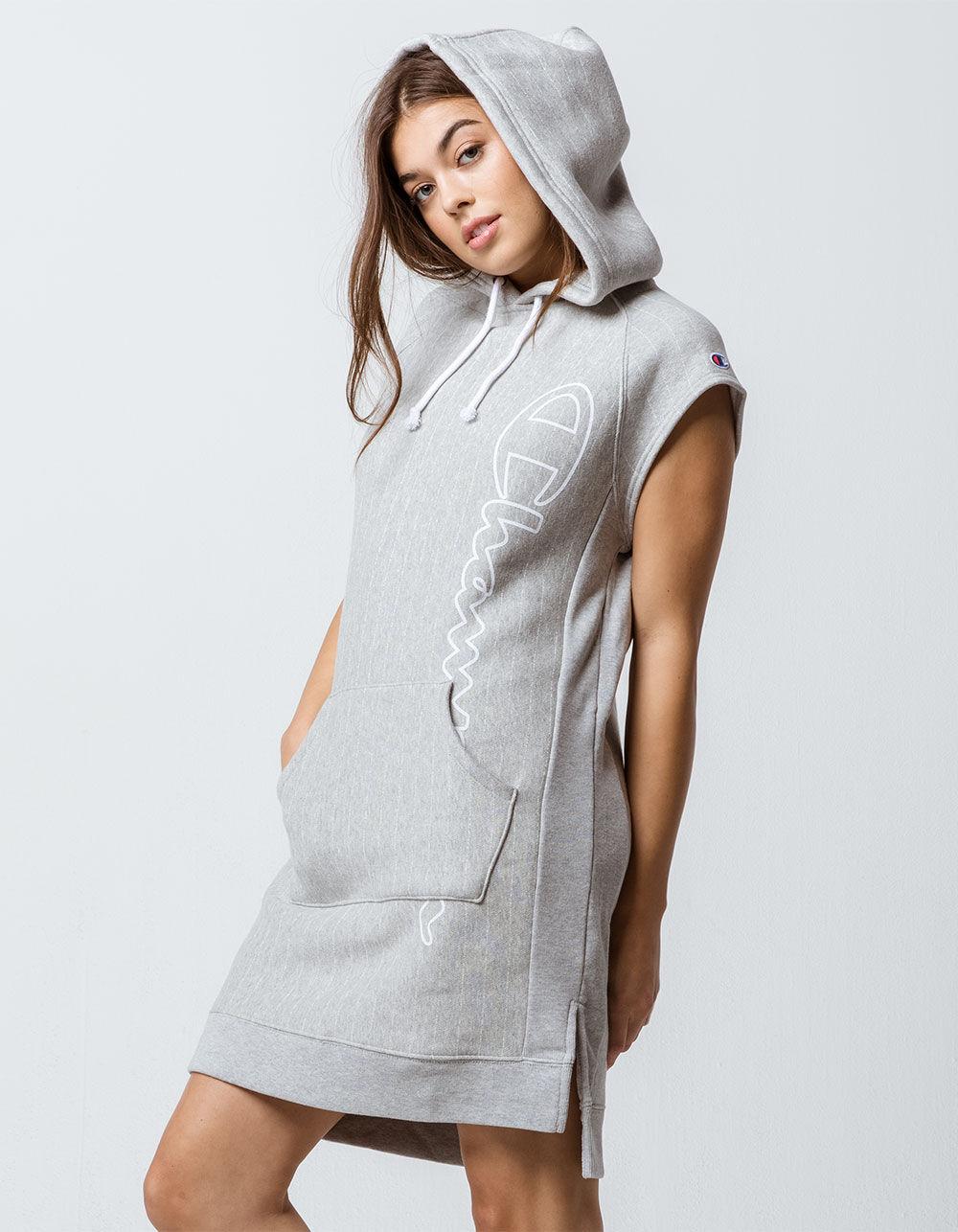Hooded Sweatshirt Dress in Gray 