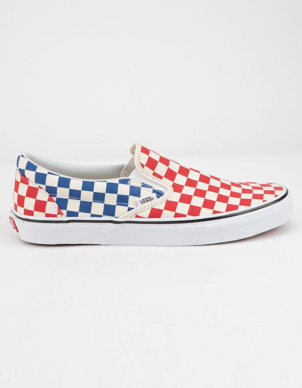 red and blue vans shoes
