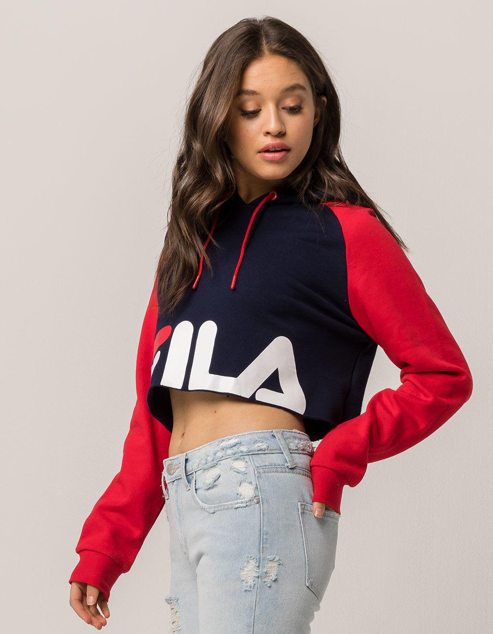 fila luciana navy & red crop hoodie