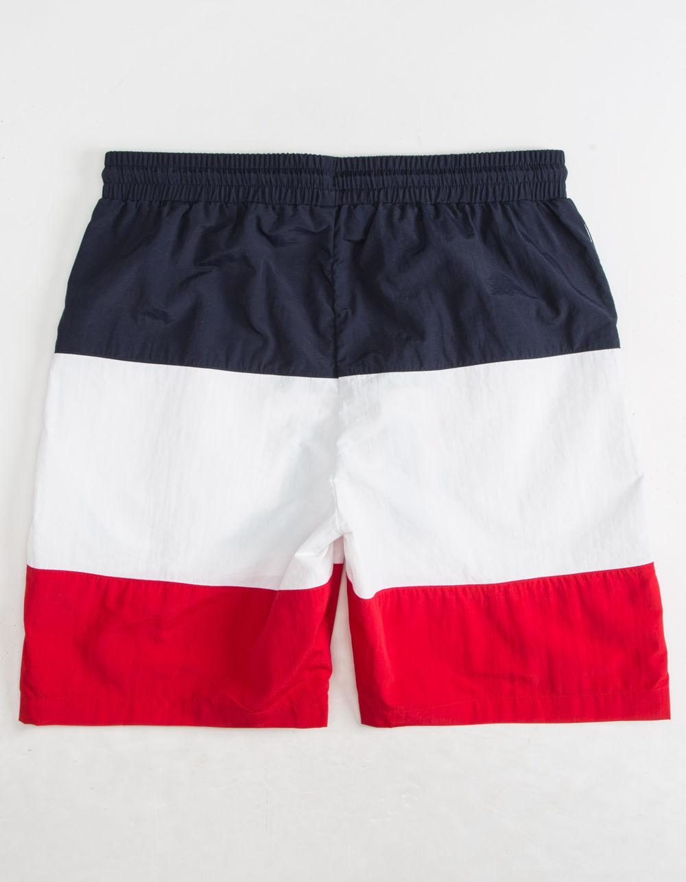 mens red white and blue swim trunks