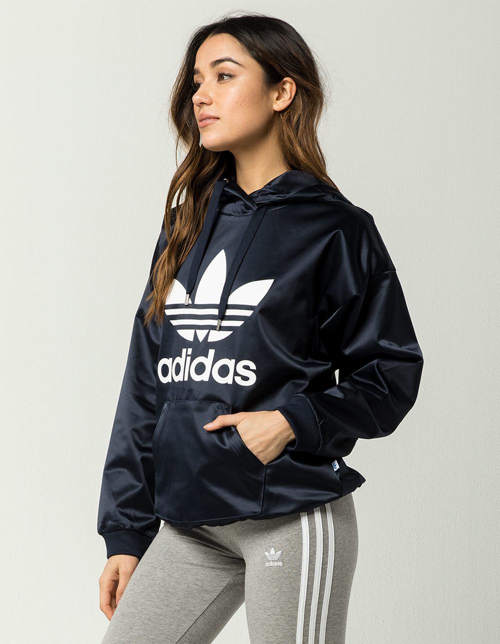 adidas Satin Trefoil Womens Hoodie in Blue - Lyst