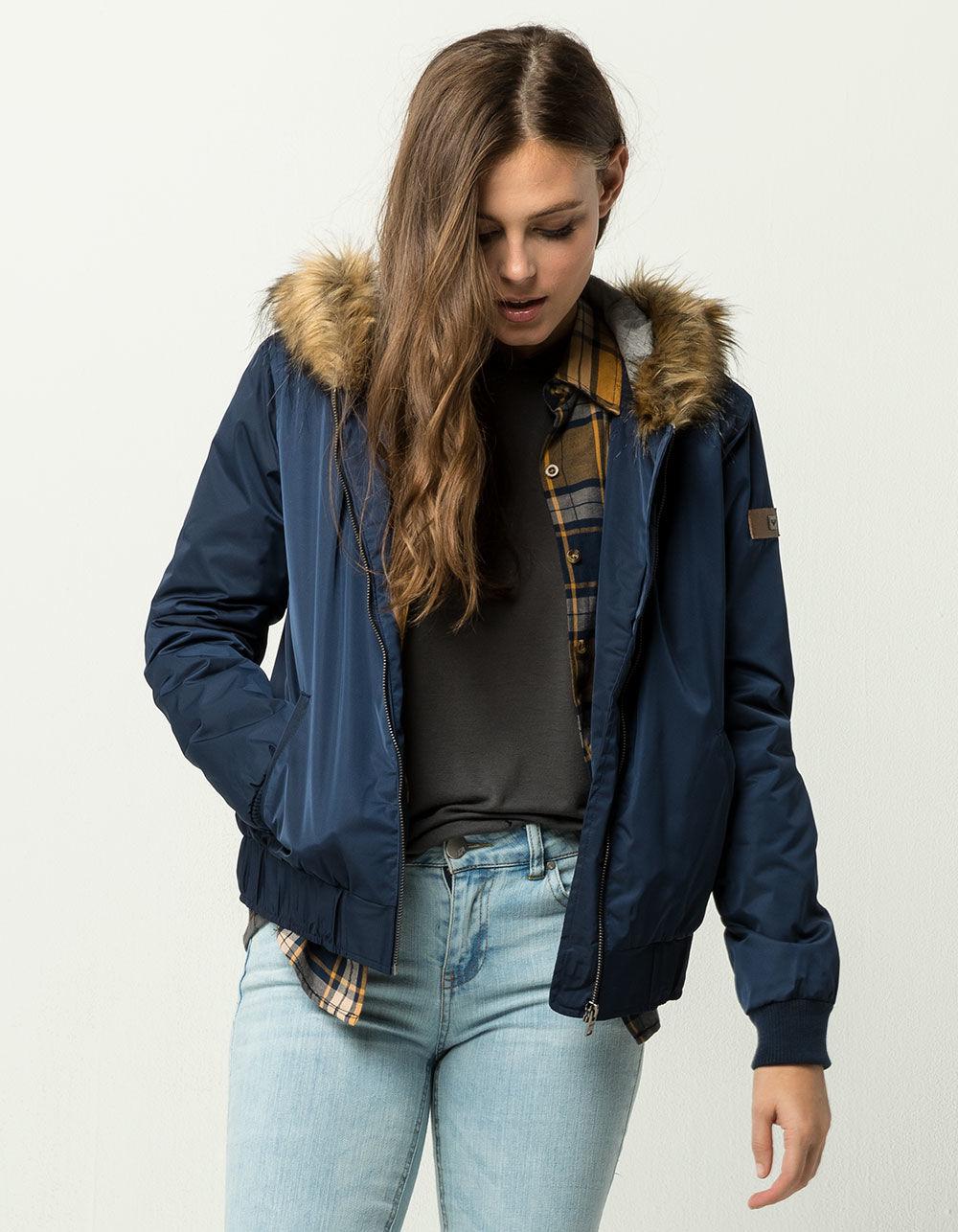 Download Roxy Oh Reely Hooded Womens Bomber Jacket in Blue - Lyst
