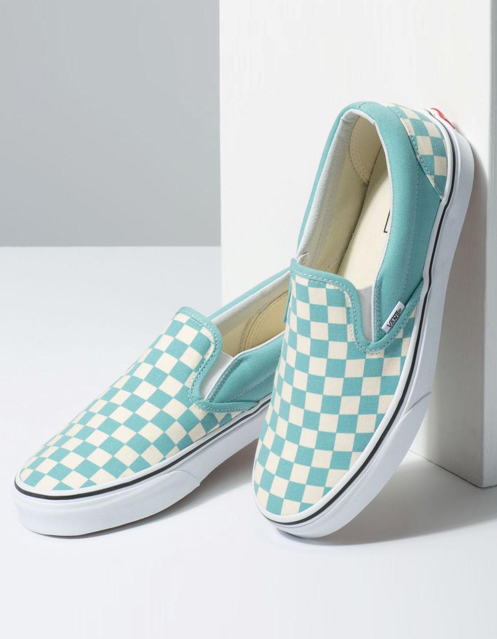 vans teal checkered shoes