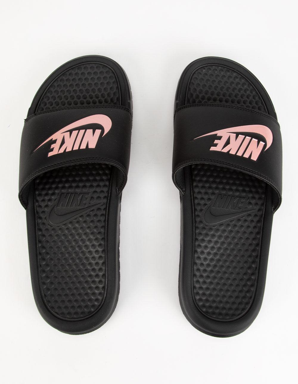 black and rose gold nike sandals