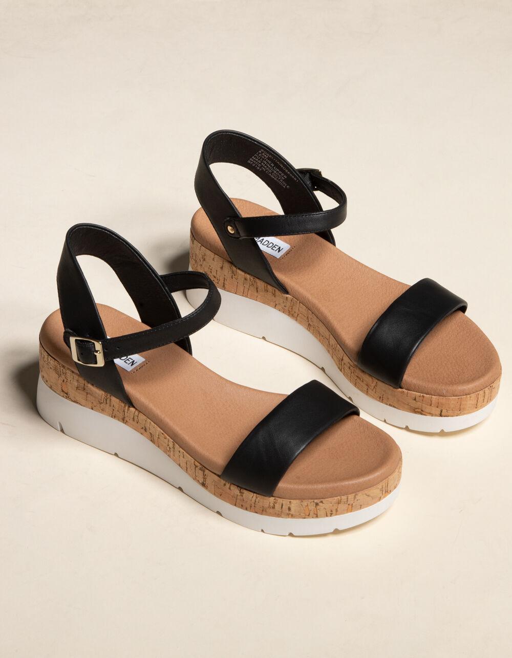 Steve Madden Rubber Roselita Cork Womens Black Wedge Sandals Lyst