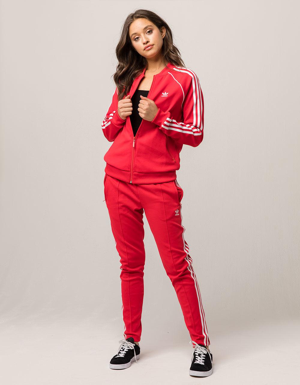 adidas sst track pants red womens