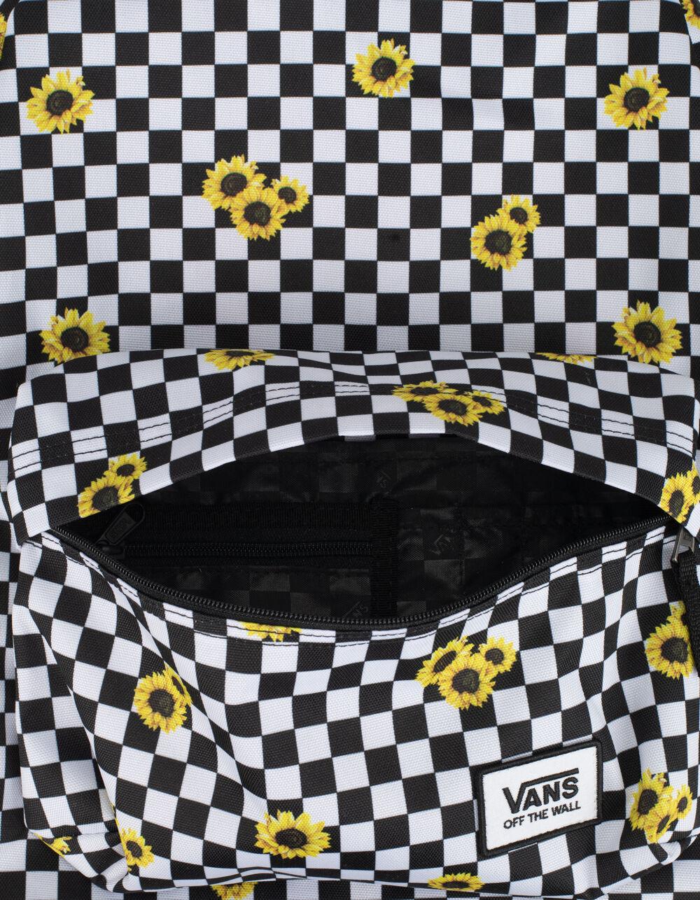 black and white checkered vans with sunflowers