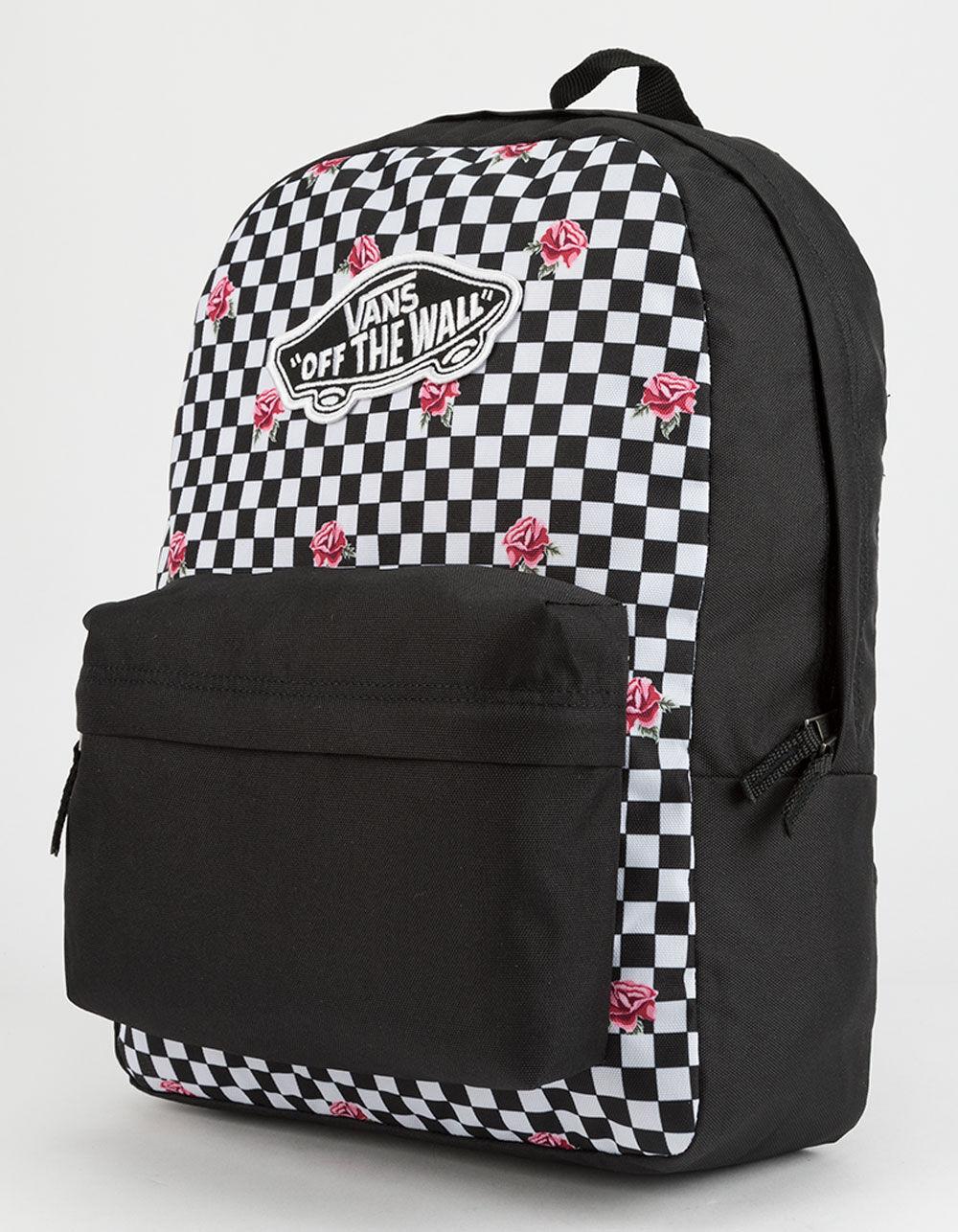 vans checkered backpack with flowers