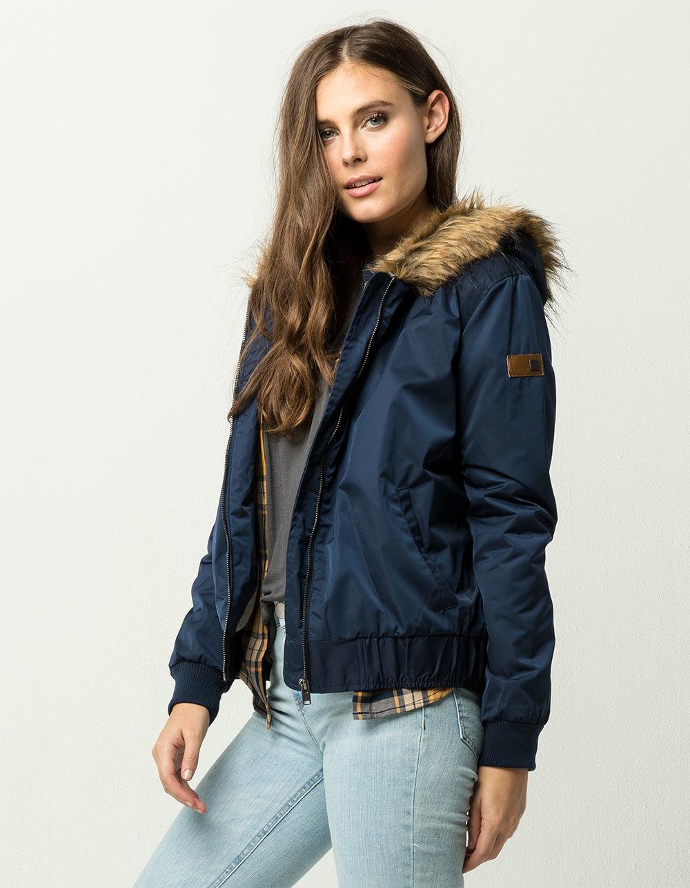 Download Roxy Oh Reely Hooded Womens Bomber Jacket in Blue - Lyst