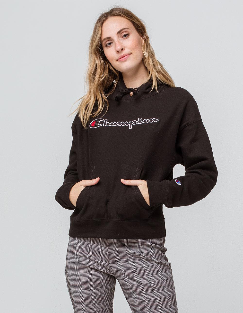 champion reverse weave chain stitch logo dusted blue womens hoodie