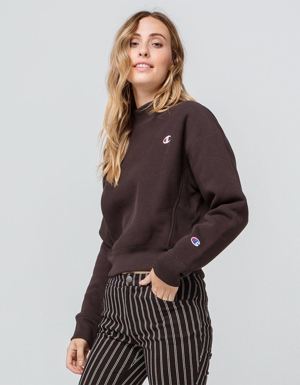 Download Champion Fleece Reverse Weave Mock Neck Black Womens Crop ...