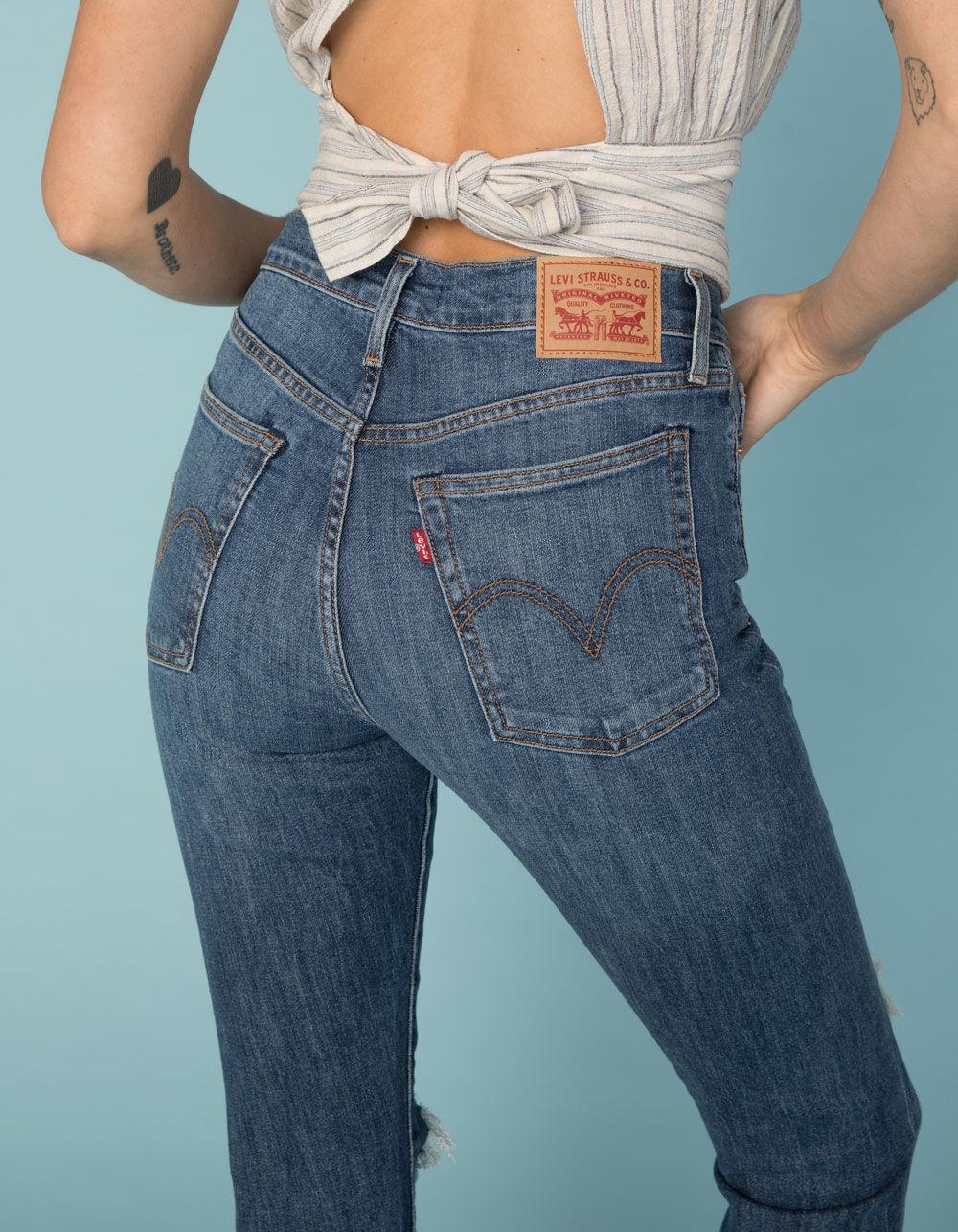 Levi S Denim Wedgie High Rise Dark Wash Womens Skinny Ripped Jeans In Blue Lyst