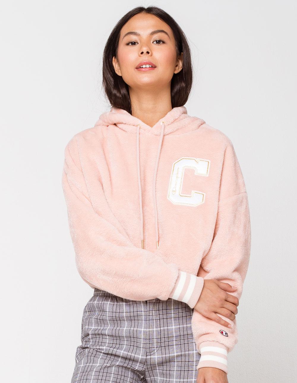 pink faux fur hoodie