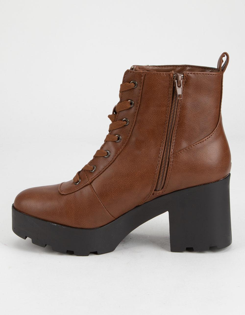 Bamboo Chunky Lug Sole Lace Up Chestnut Womens Boots in