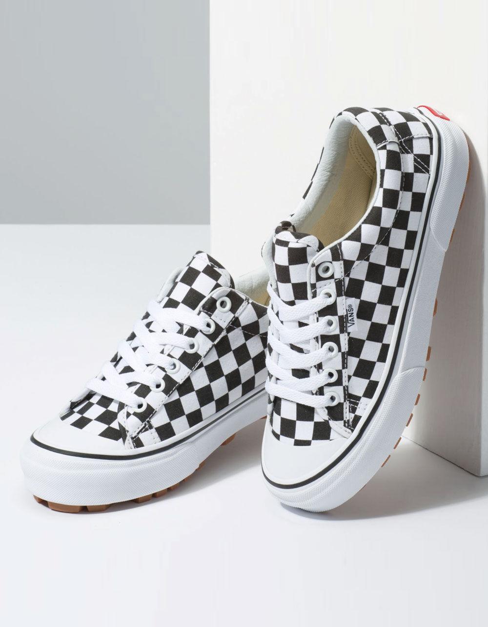tan and white checkerboard vans