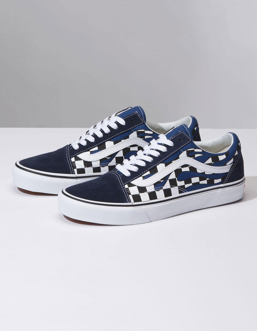 checkered vans with blue drip