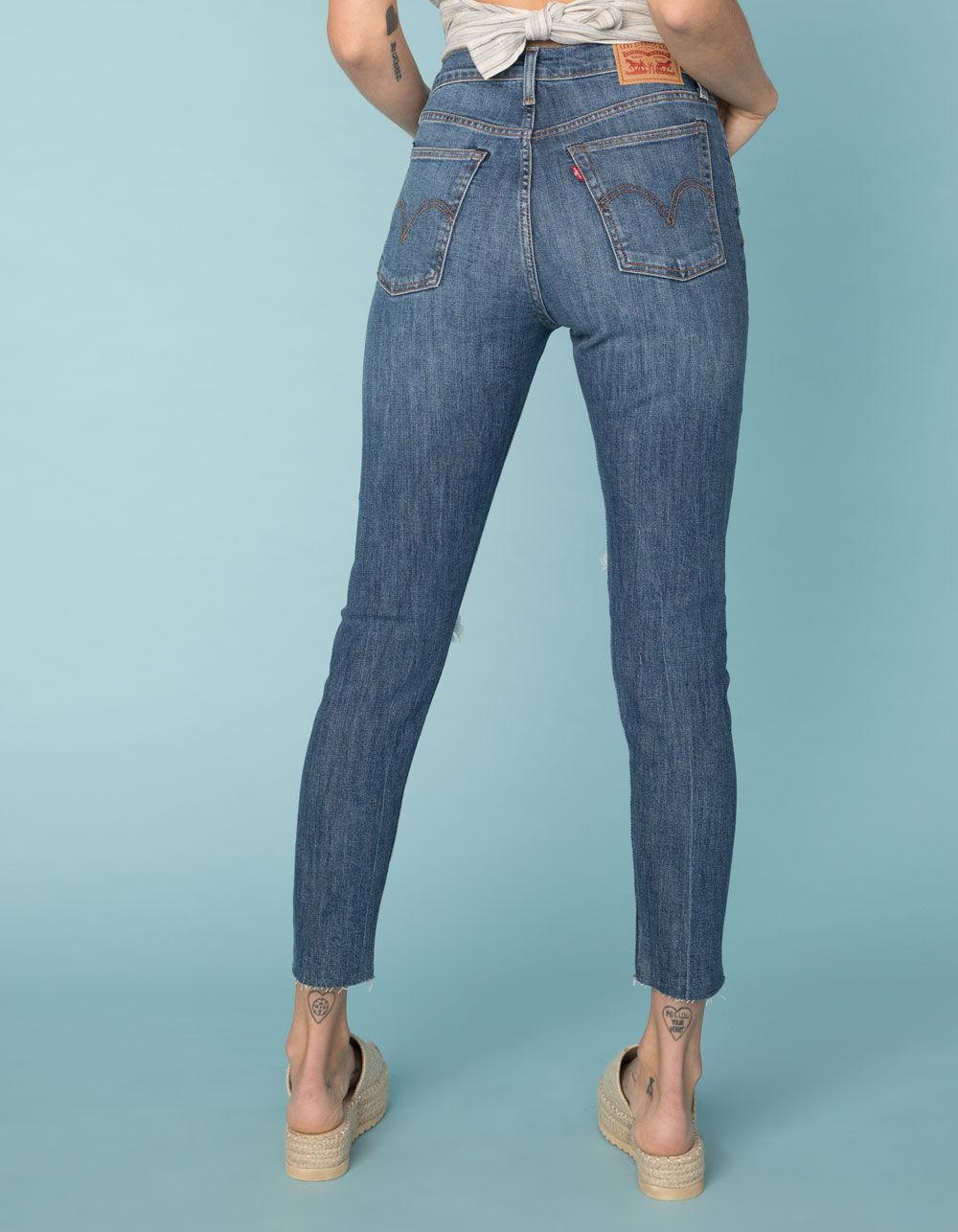Levi's Denim Wedgie High Rise Dark Wash Womens Skinny Ripped Jeans in