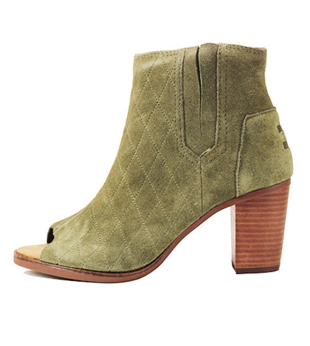 olive green open toe booties