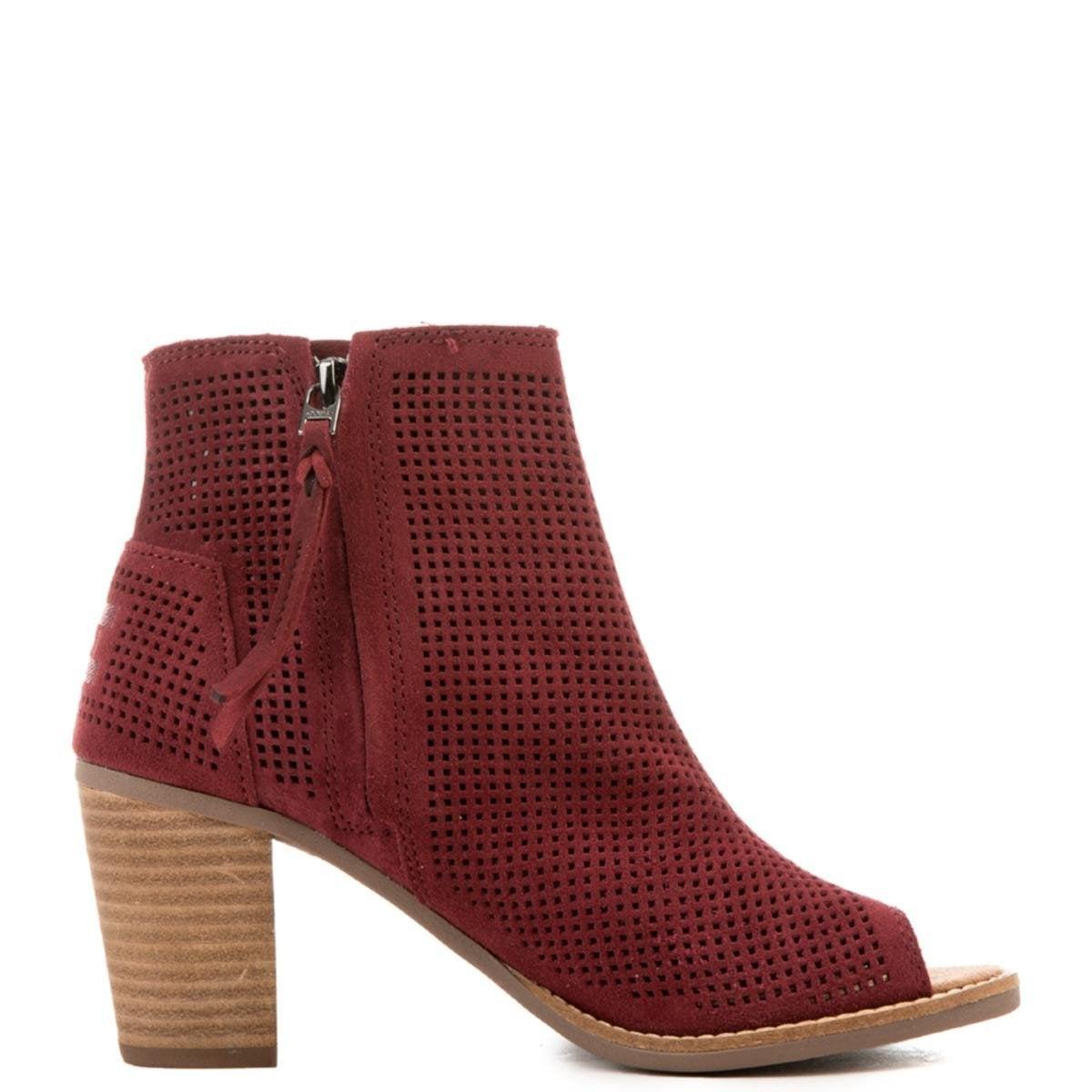 red suede open toe booties