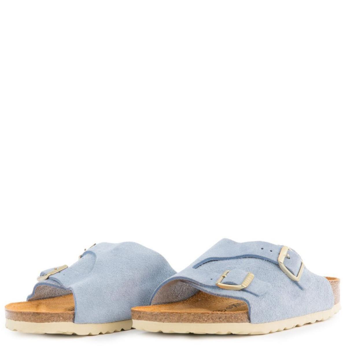 blue suede sandals