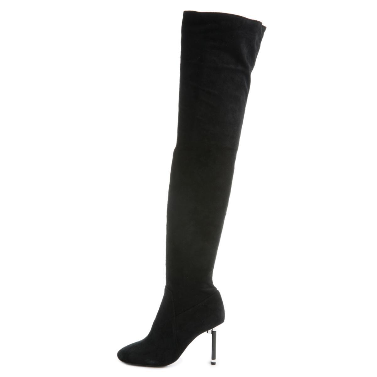 black suede thigh high heel boots