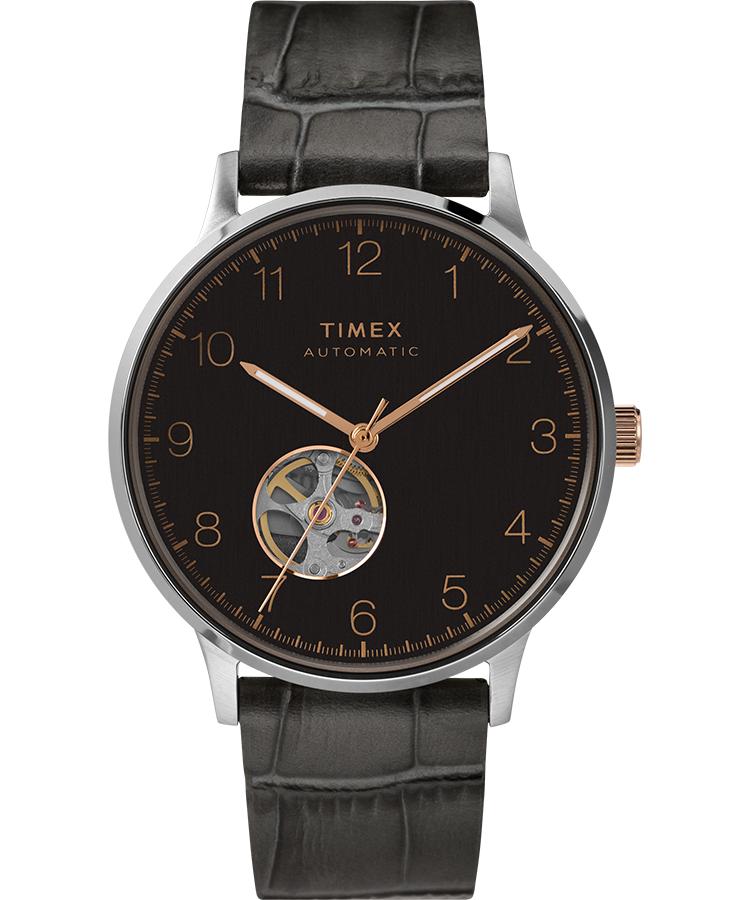 Timex Watch Waterbury Classic Automatic Open Heart Dial 40mm Leather Strap Stainless Steelgray 2592