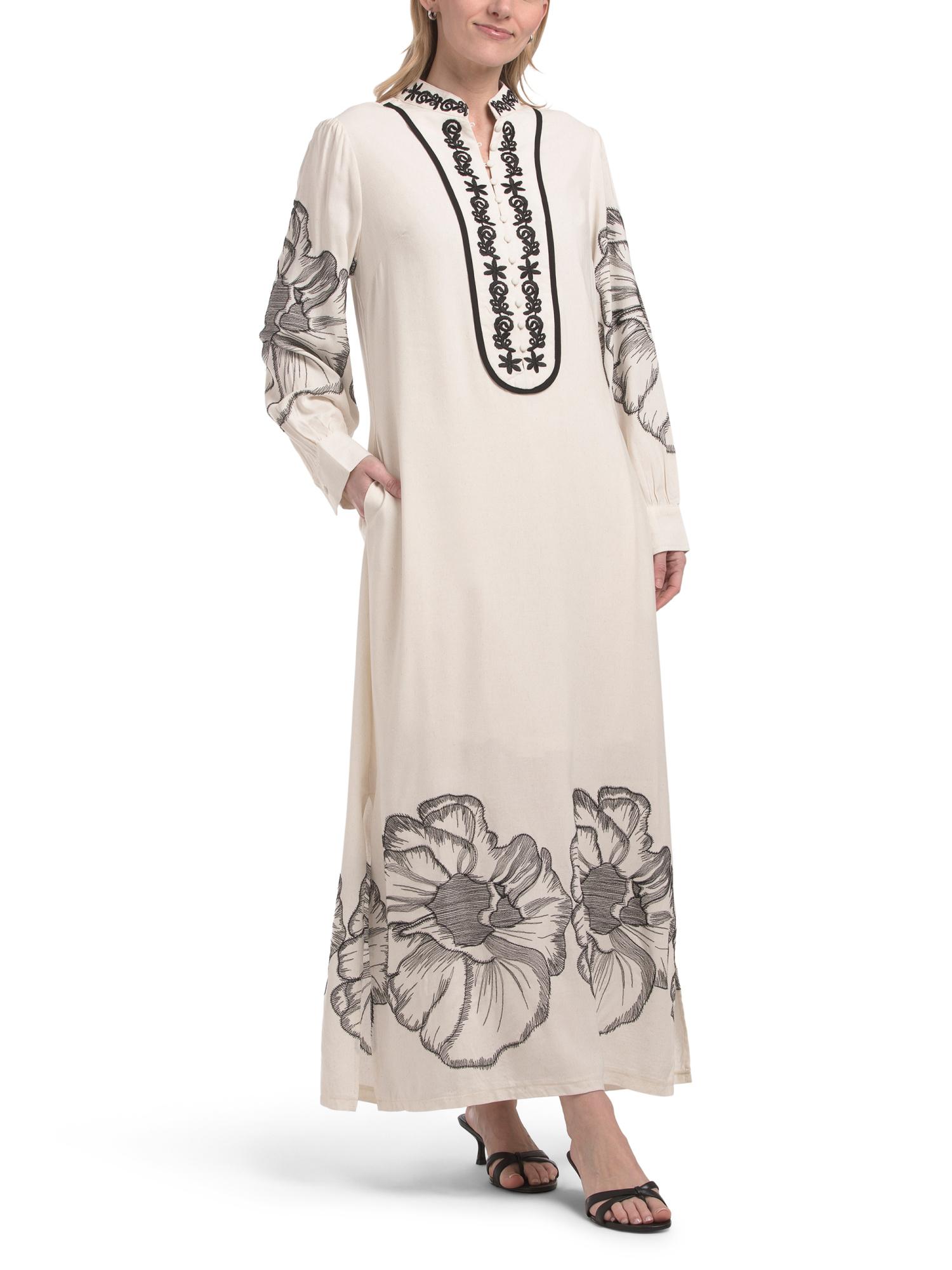 TJ Maxx Linen Blend Long Sleeve Floral Embroidered Maxi Dress For Cotton/Linen/Rayon in White | Lyst TJ Maxx Linen Blend Long Sleeve Floral Embroidered Maxi Dress For Cotton/Linen/Rayon in White | Lyst