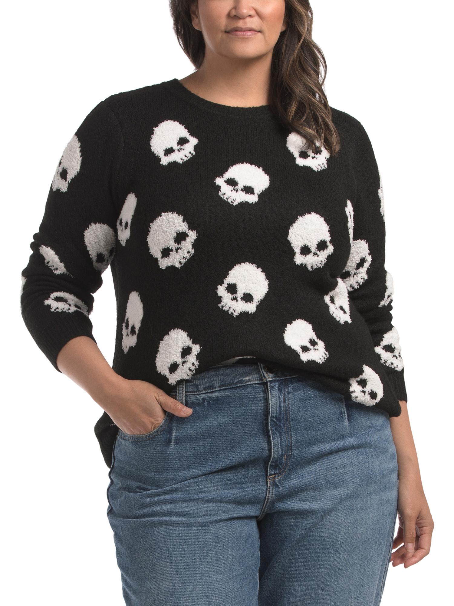 TJ Maxx Plus Skull Sweater, Nylon/Spandex/Polyester in Gray Lyst
