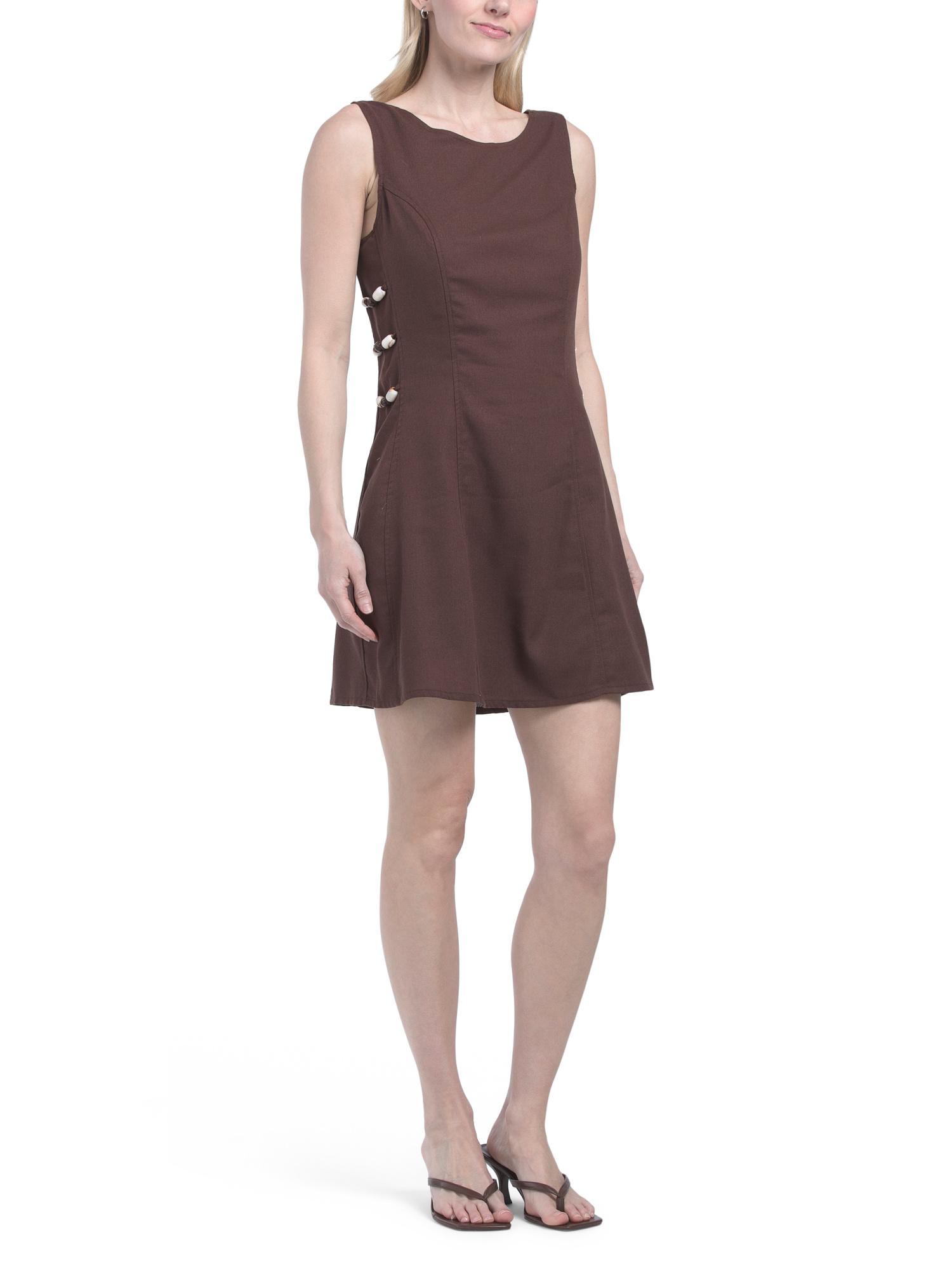 tjmaxx brown dress TJ Maxx Linen Blend Bead Mini Shift For Cotton/Polyester/Linen in Polyester/spandex 2199 Azazie Loretta Color:BLUE BREEZE