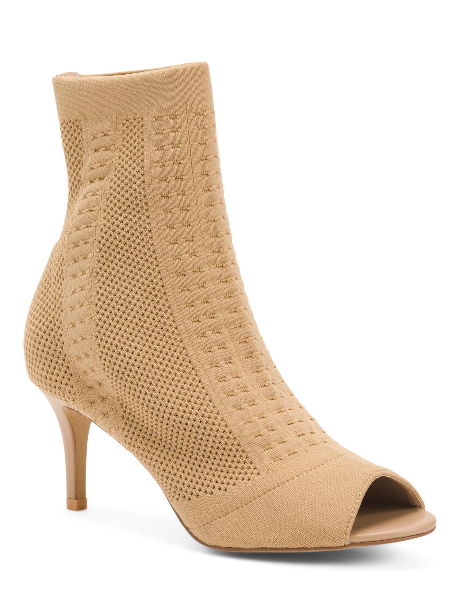 Lace Up Mesh Knit Peep Toe Chunky Platform Booties Mepaouo Women