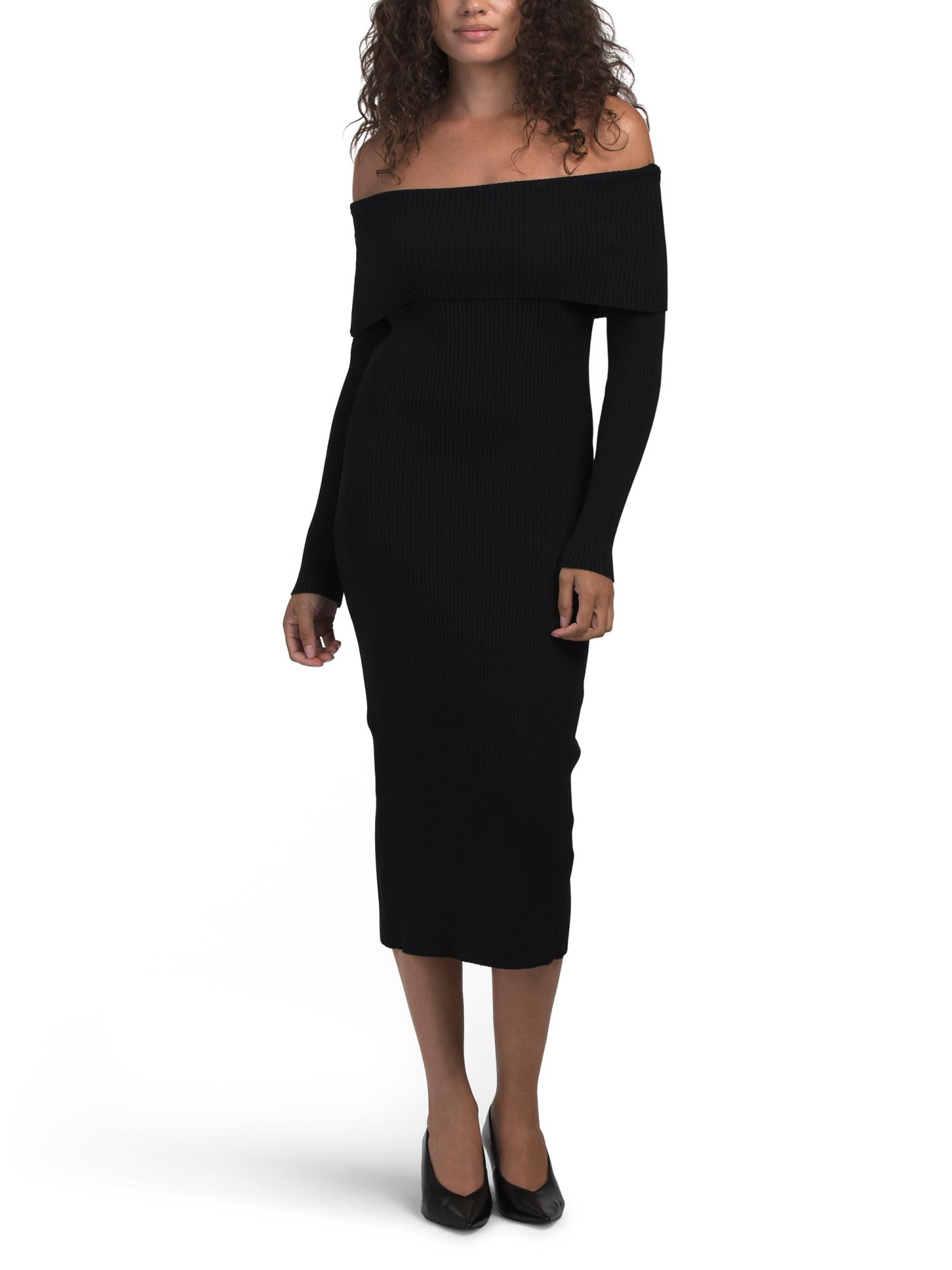 TJ Maxx Off The Shoulder Long Sleeve Sweater Dress For Polyester/Viscose in Black
