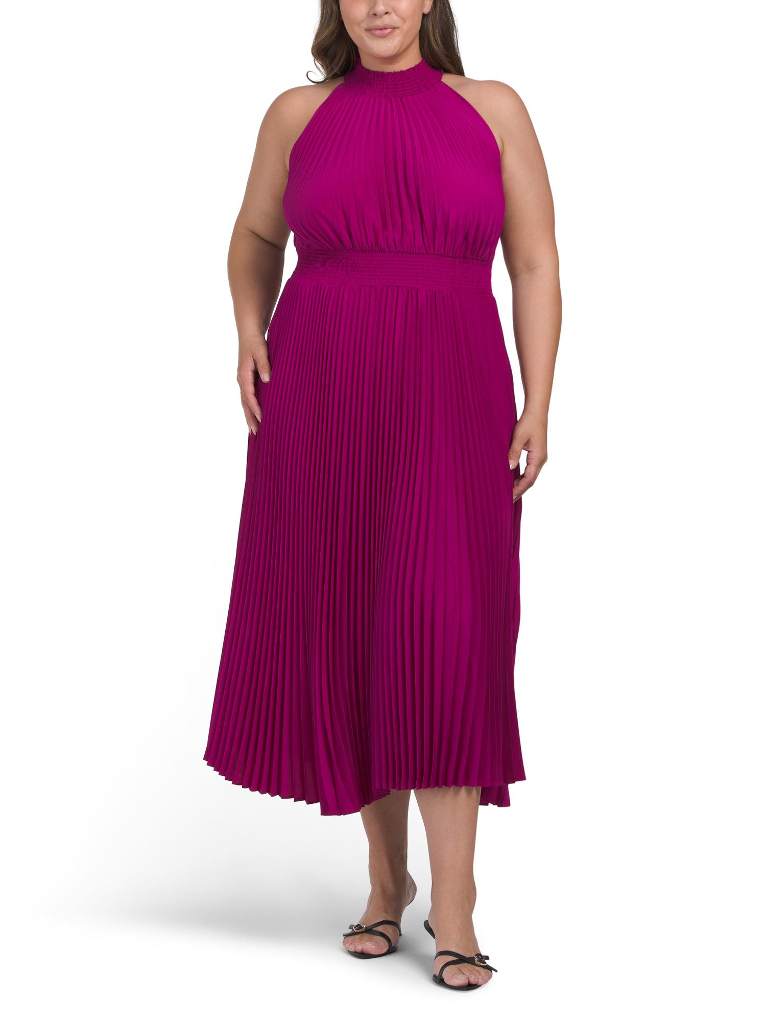 slim fit dress slacks Women's Plus Size Darla Pleated Halter Dress- Burgundy main image 0