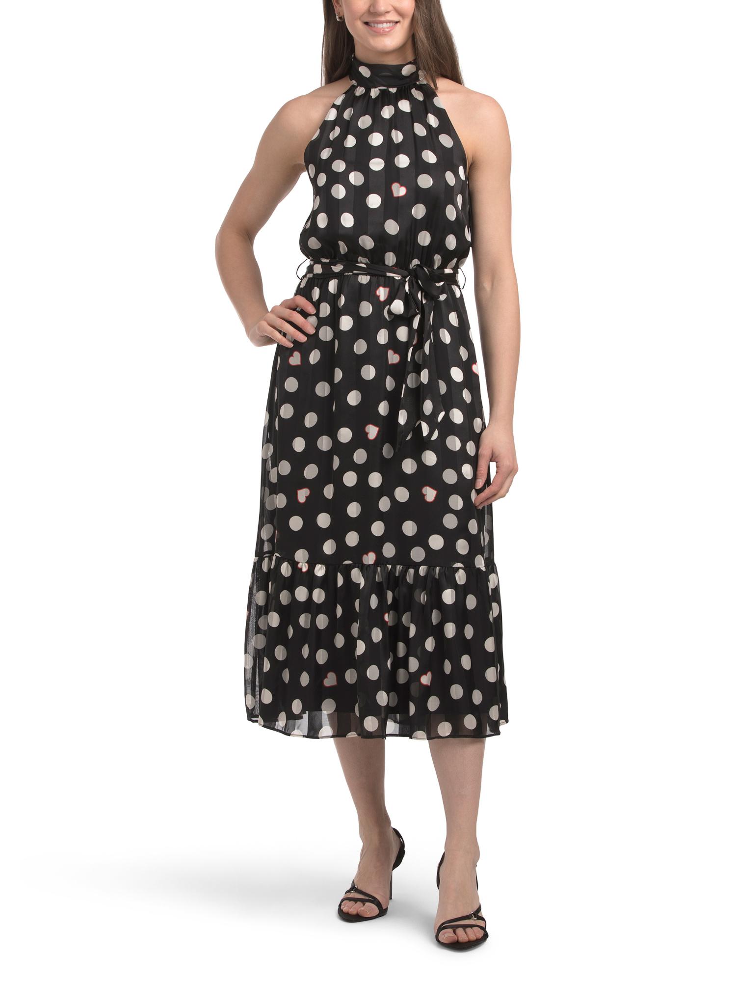 TJ Maxx Halter Polka Dot Midi Dress For Polyester in Black | Lyst